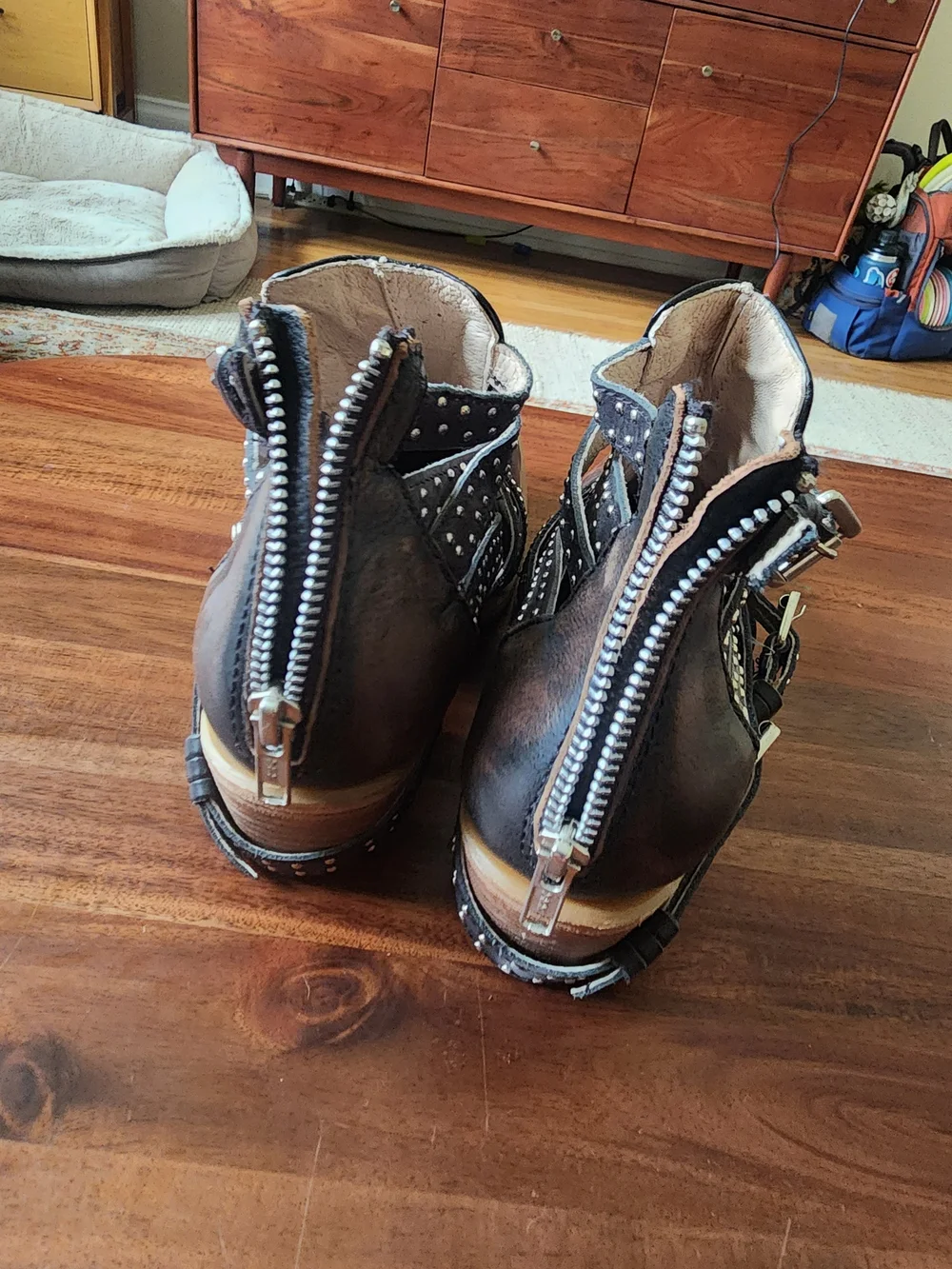 freebird Wasp Distressed Brown/black Studded Leather Ankle Booties